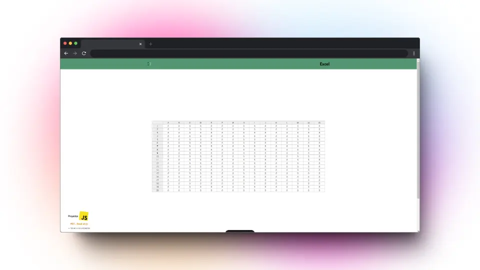 Captura de pantalla del proyecto Excel en js
