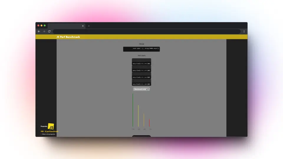 Captura de pantalla del proyecto JS perf benchmark
