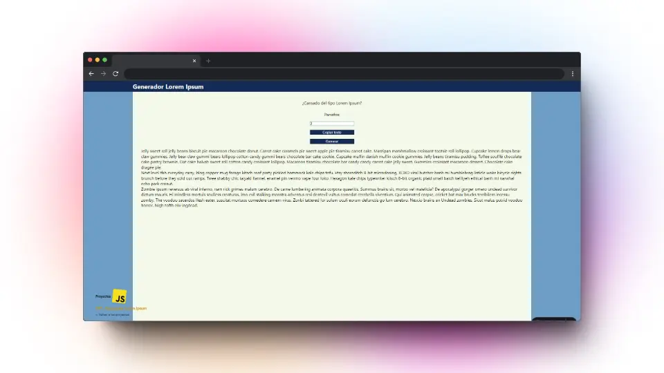 Captura de pantalla del proyecto Generador Lorem Ipsum