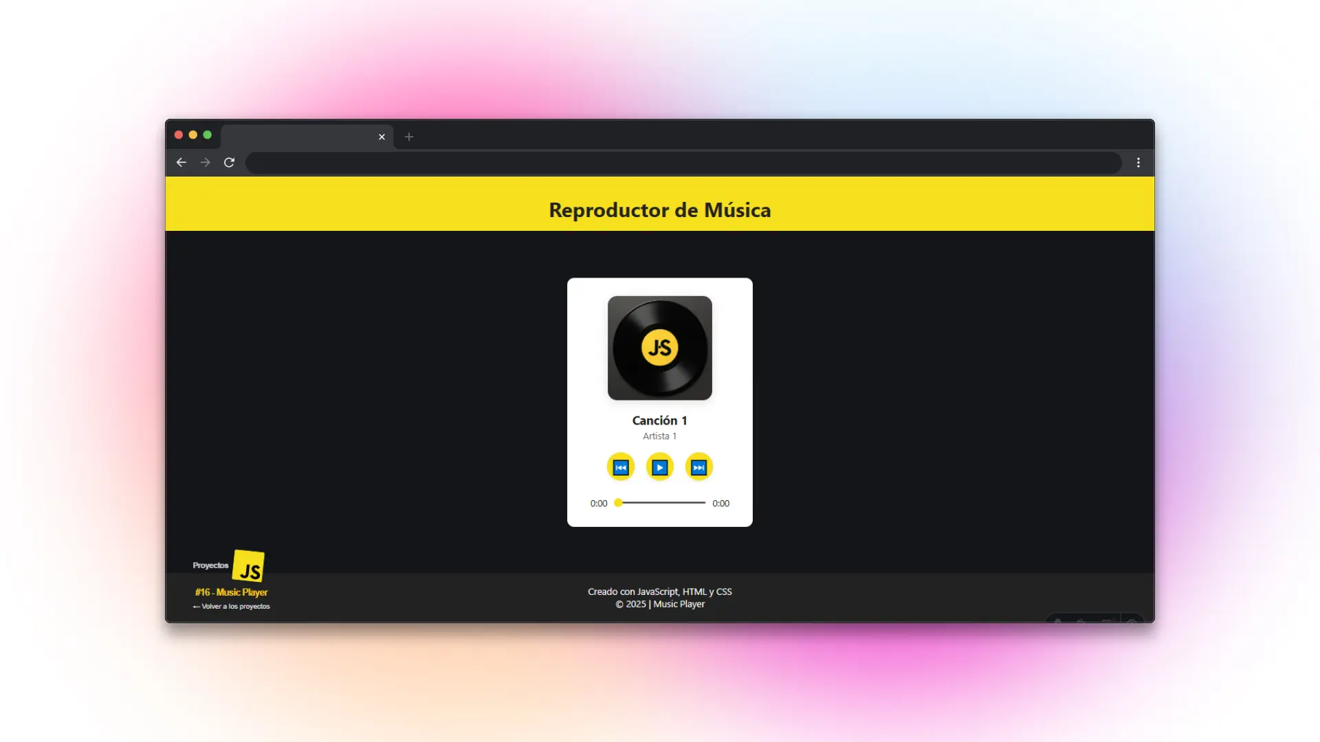 Captura de pantalla del proyecto Music Player