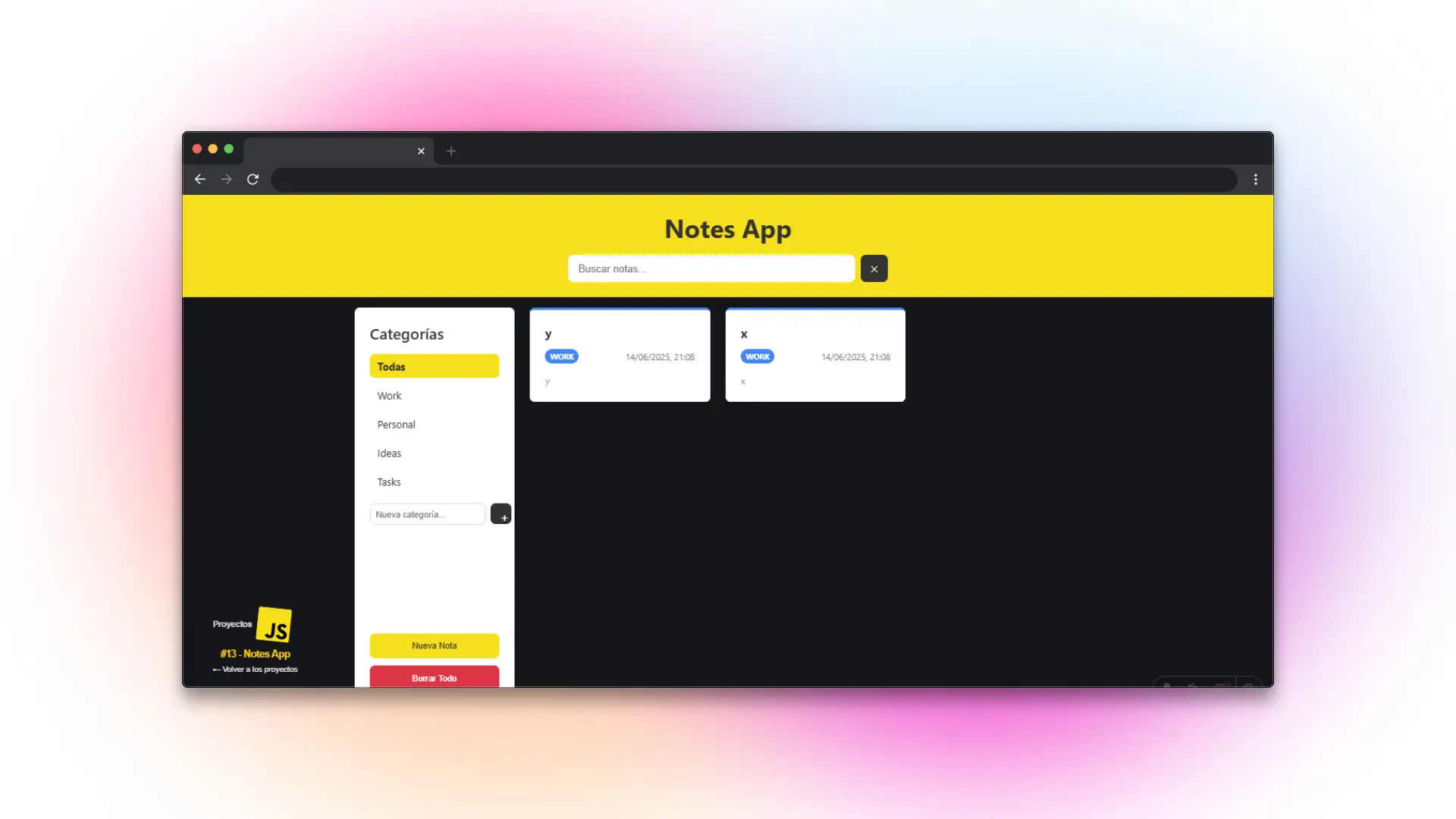 Captura de pantalla del proyecto Notes App