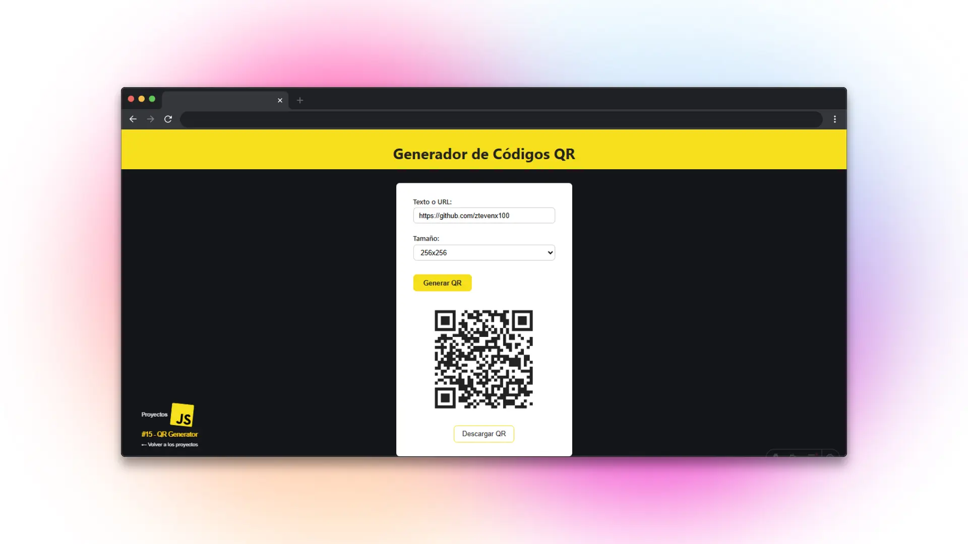 Captura de pantalla del proyecto QR Generator