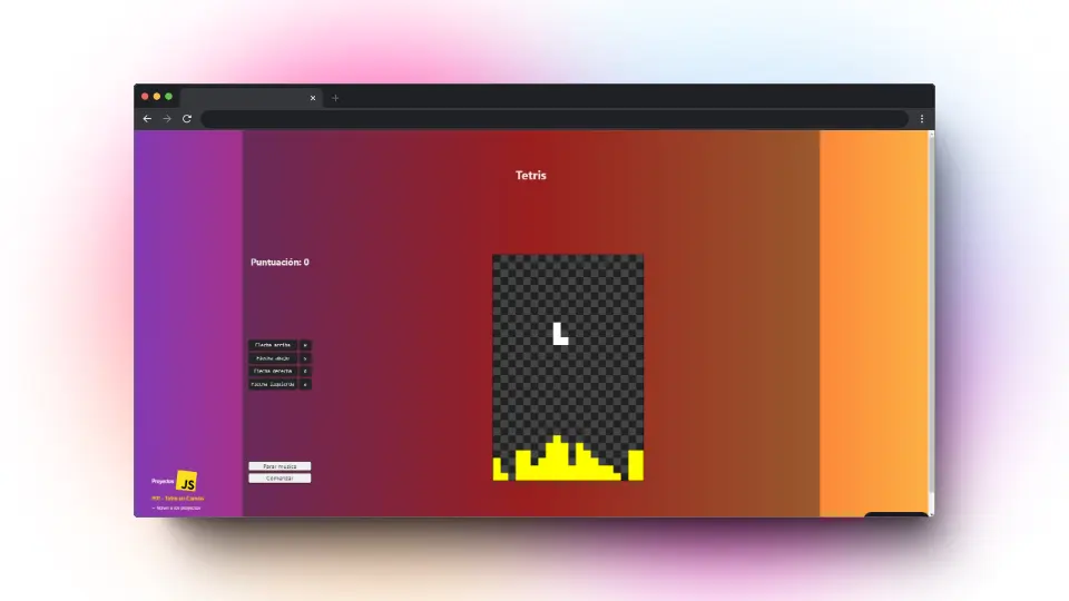 Captura de pantalla del proyecto Tetris en Canvas