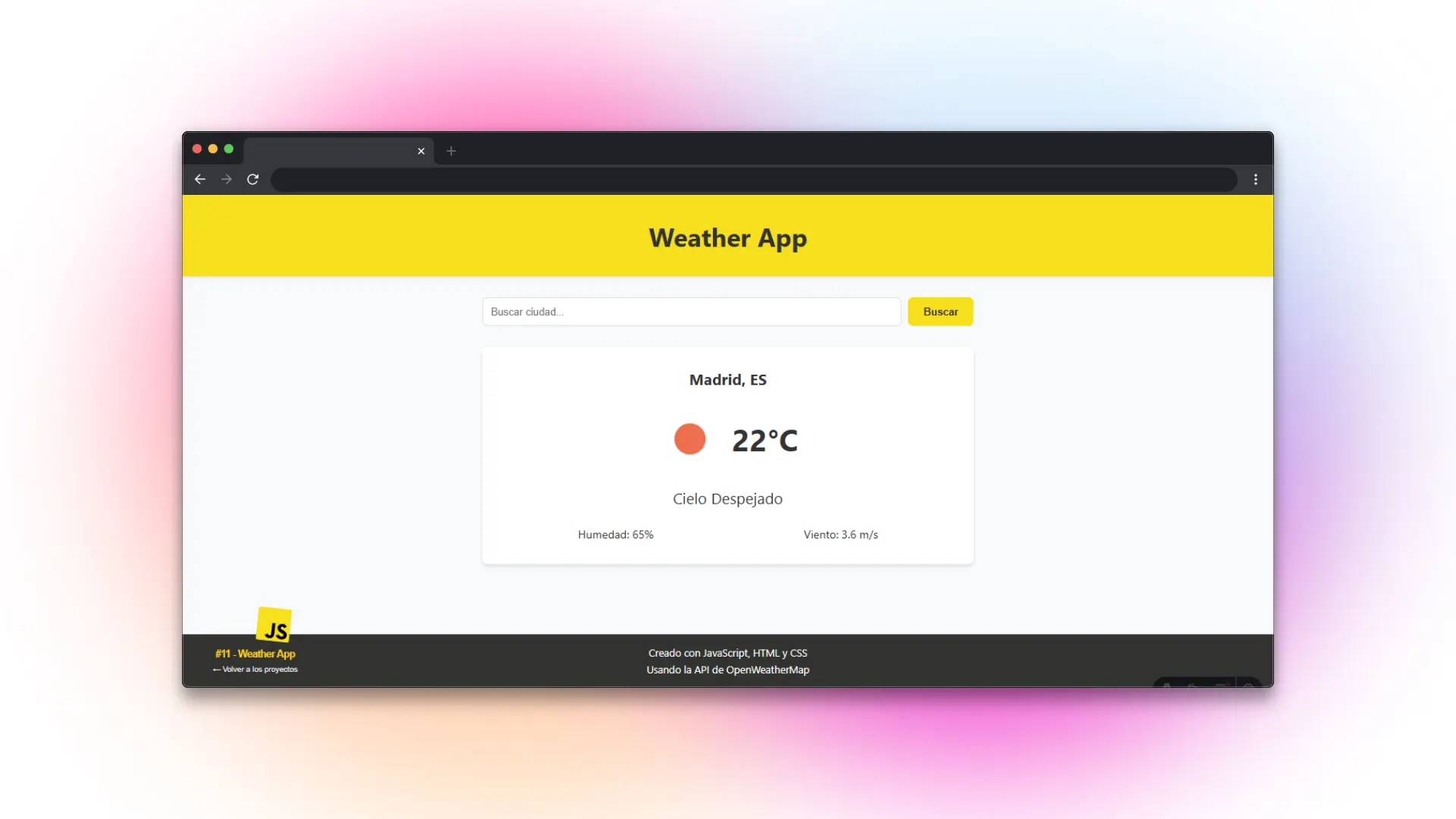 Captura de pantalla del proyecto Weather App